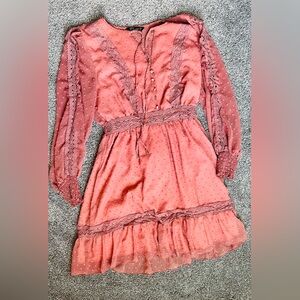Simple Pink Swiss Dot Lace-Trim Dress